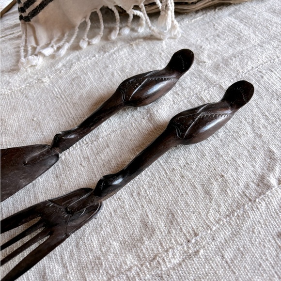 Vintage Carved Wooden Salad Servers - Picture 3 of 6